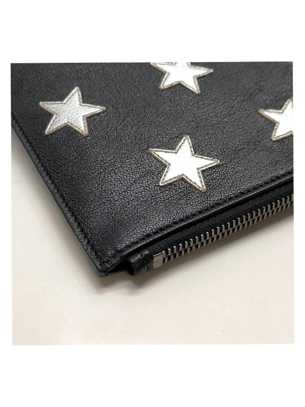 Authentic Saint Laurent Stars Clutch Black Leather Zip Pouch YSL Designer Bag - Picture 9 of 16